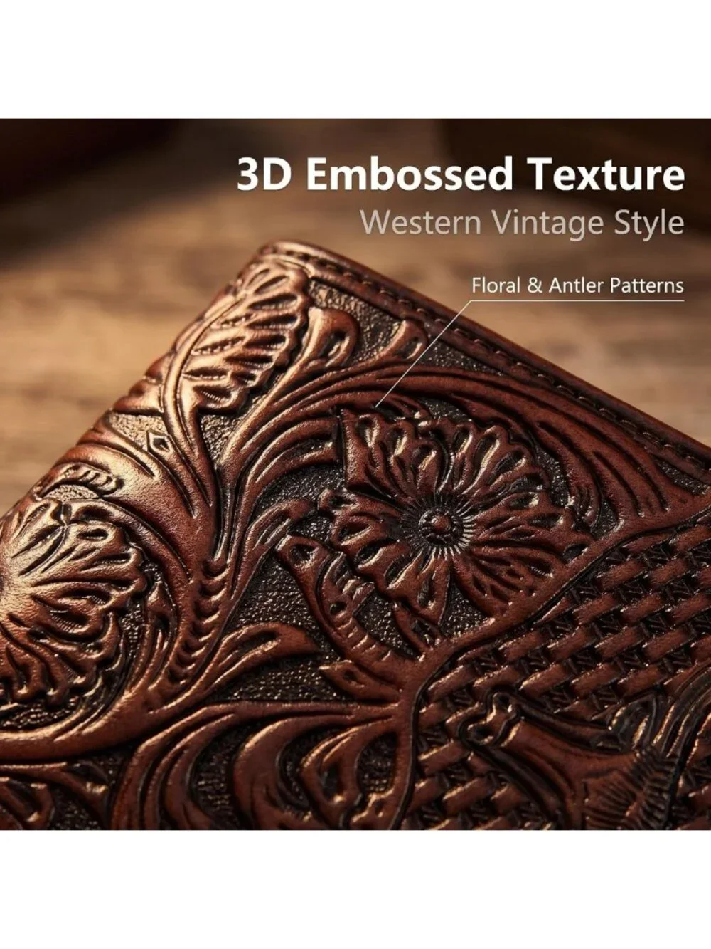 Vintage Floral Tooled Leather Bifold Wallet for Men - RFID Blocking, Multiple